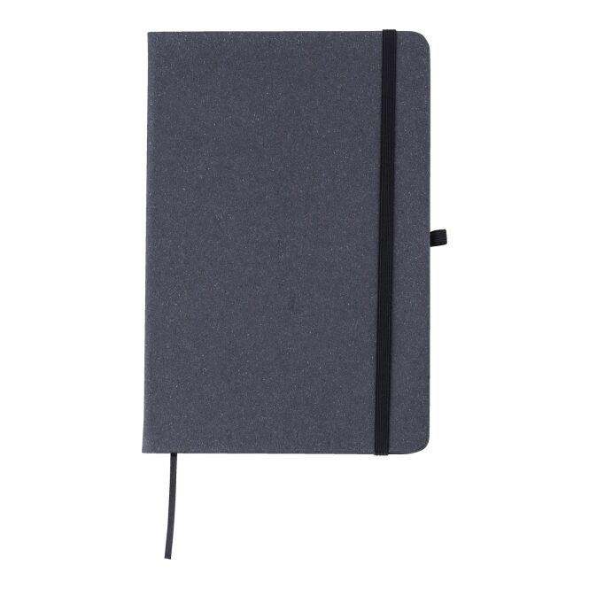 Werbeartikel Notizbuch Gianna A5 mit Logoprägung – Schwarz – nachhaltiges Notizheft für Büro und Konferenzen