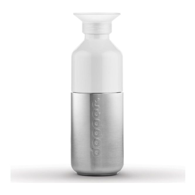 Werbeartikel Dopper Steel – silber/weiß – mit Logodruck 350 ml BPA-frei nachhaltig für Sportevents & Turniere