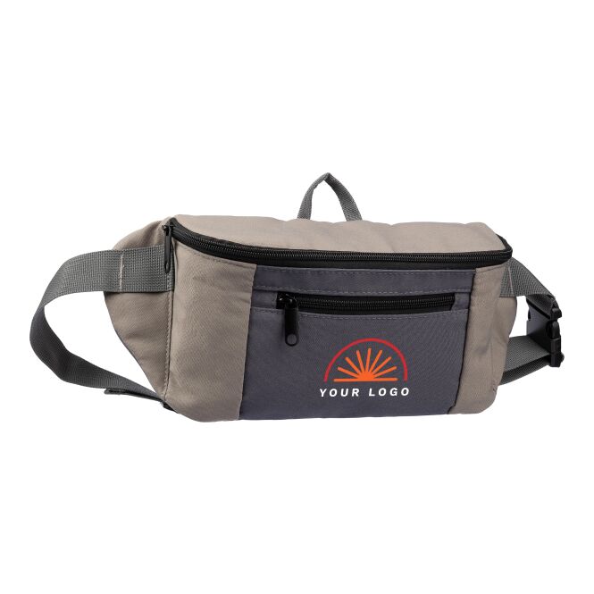 Werbeartikel Bundtasche Fabienne mit Logodruck – Braun – robuste Gürteltasche mit verstellbarem Riemen für Mitarbeiter und Business Events
