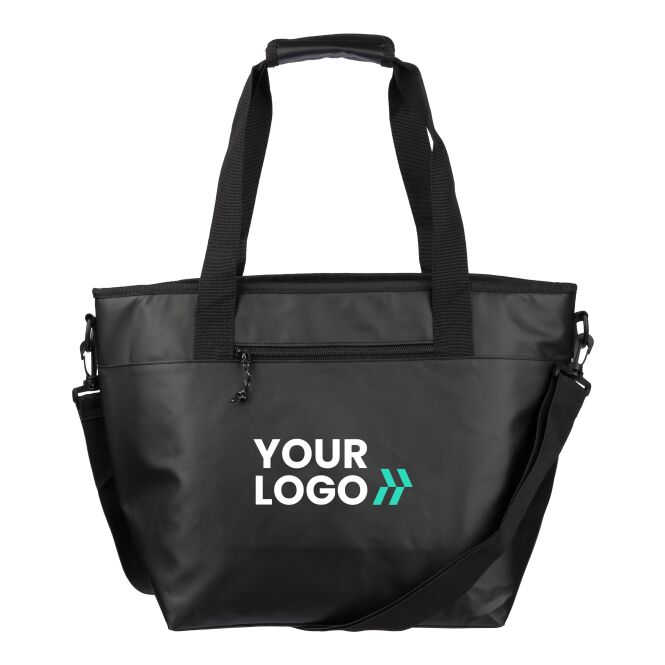 Werbeartikel Kühltasche Matthias mit Logodruck – wasserdichte Isolierung – Schwarz – praktische Kühltasche für Firmenausflüge und Events