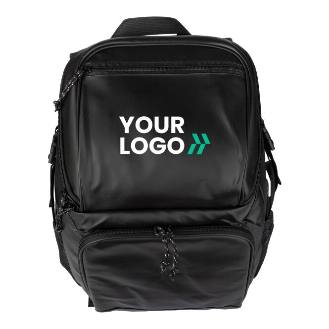 Werbeartikel Kühlrucksack Vanessa mit Logodruck – Schwarz – isolierte Kühltasche für Kundenevents und Firmenveranstaltungen