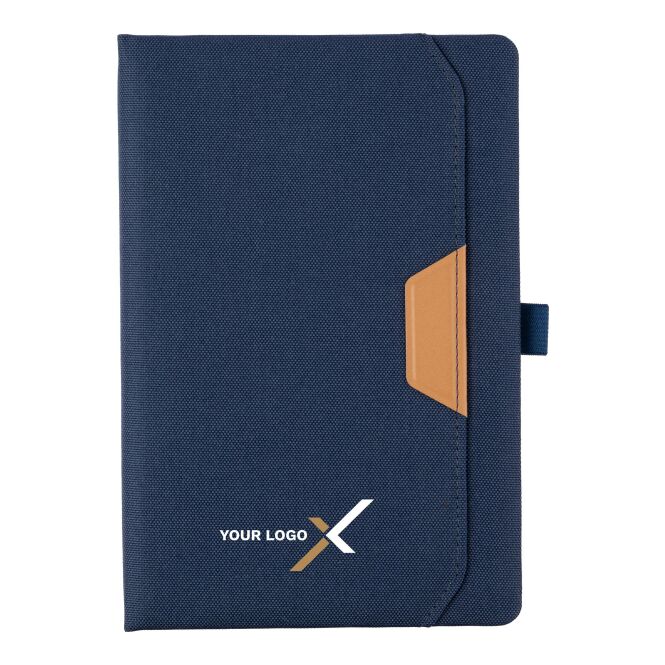 Werbeartikel Notizbuch A5 Thorsten mit Logodruck – Blau – nachhaltiges Schreibbuch für Büro und Business