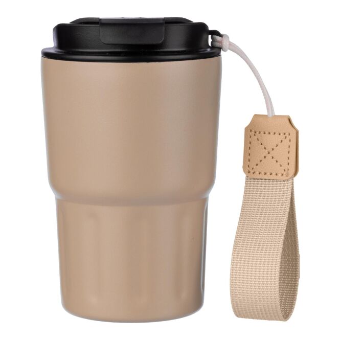 Werbeartikel Thermosbecher Louisa – beige – mit Logodruck 320 ml Edelstahl doppelwandig für Besprechungsräume