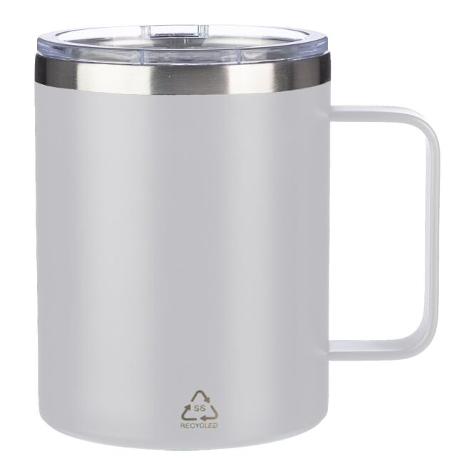 Firmengeschenk Becher Renate 300 ml mit Logodruck – Weiß – doppelwandiger Edelstahl-Thermobecher für Büro und Business