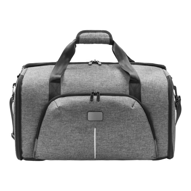 Firmengeschenk Voyager Reisetasche mit Logodruck – aus recyceltem PET – Grau – nachhaltiges Reisegepäck für Geschäftsreisen