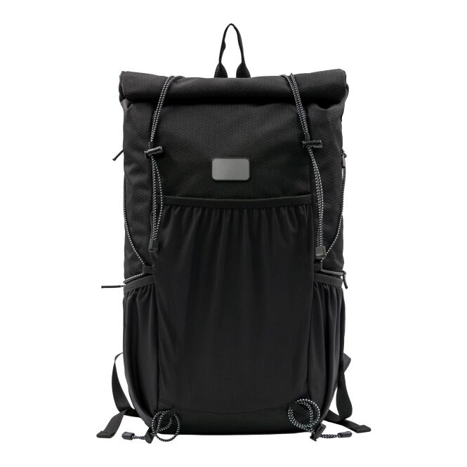 Firmengeschenk Venturer Rolltop-Rucksack mit Logodruck – Schwarz – nachhaltiges Laptop-Bag für Pendler und Bürobedarf