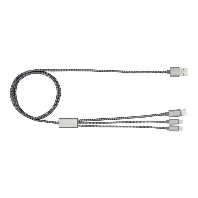 Premium-Werbegeschenk Ladekabel Trident 2+ mit Gravur – Grau – ultra-starkes USB-Ladekabel für Büro und Business