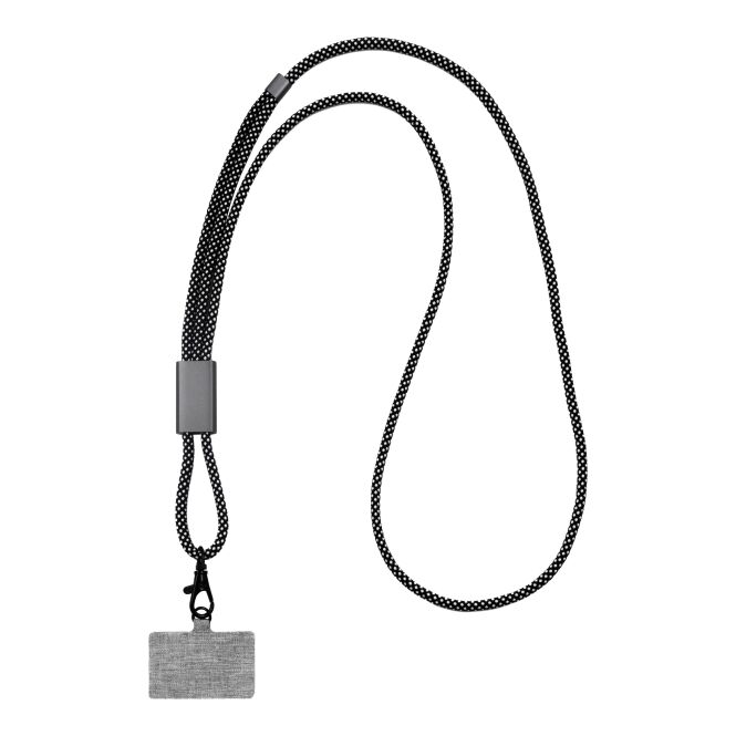 Messeartikel Schlüsselband BrandCharger Lany Eco – grau – nachhaltig mit Logo bedruckt, verstellbar für Events & Konferenzen als Lanyard