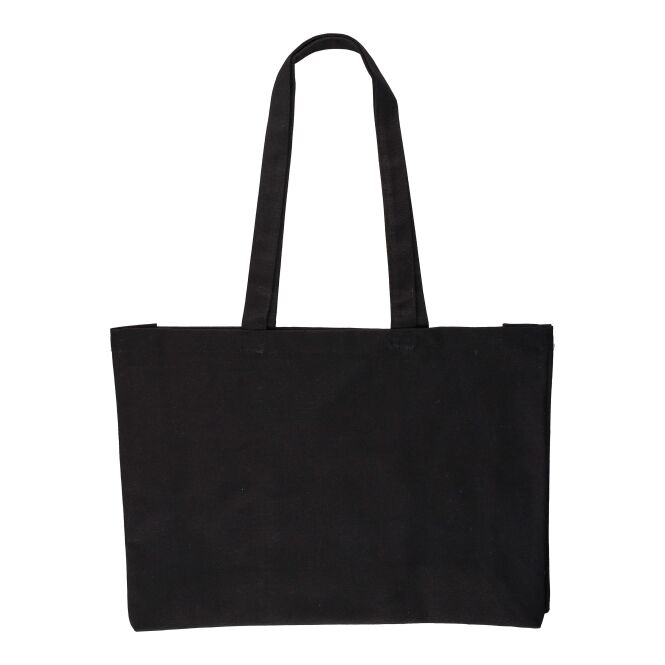 Werbeartikel Einkaufstasche Hugh mit Logodruck – Schwarz – robuste Baumwolltasche für Messen und Firmen
