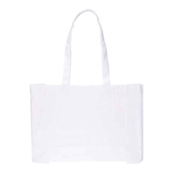 Werbeartikel Einkaufstasche Isaac mit Logodruck – Weiß – strapazierfähige Baumwolltasche für Messen und Büro