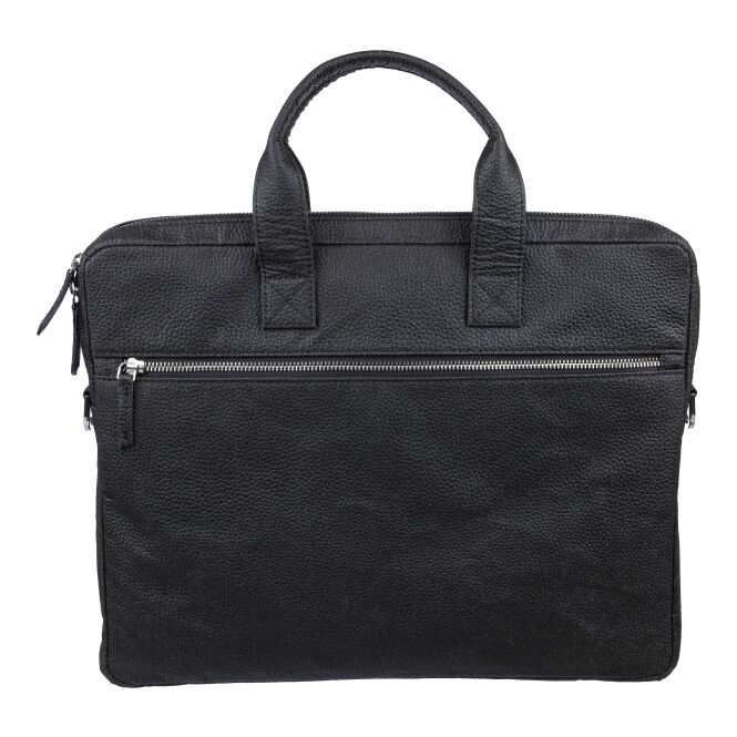Werbeartikel Laptoptasche Lillian aus Tomatenleder mit Logodruck – Schwarz – nachhaltiges IT-Zubehör für Messen und Büro
