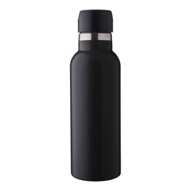 Kundengeschenk Edelstahl-Thermosflasche Elaine – schwarz – lasergraviert 500 ml doppelwandig vakuumisoliert für Mitarbeiter-Onboarding