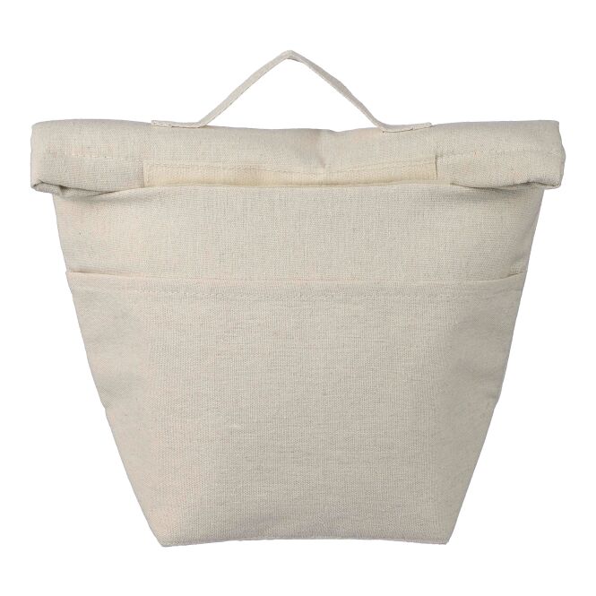 Werbeartikel Kühltasche Faith aus recycelter Baumwolle mit Logodruck – Beige – nachhaltige Kühltasche für Messen und Firmenevents