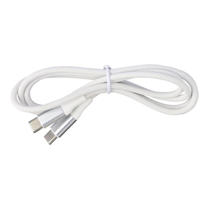 Werbeartikel Nylon Ladekabel Jacob mit Gravur – Weiß – 1m Typ-C Datenkabel für Business und Büro