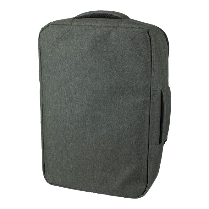 Werbeartikel Laptop-Rucksack Eulalia aus rPET mit Logodruck – Grau – nachhaltige Business-Tasche mit Laptopfach für Firmen