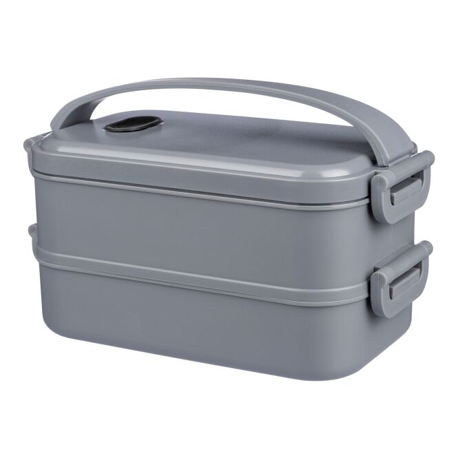 Werbeartikel Brotdose Selwyn mit Logodruck – Grau – 1600 ml Lunchbox für Mitarbeiter und Kunden