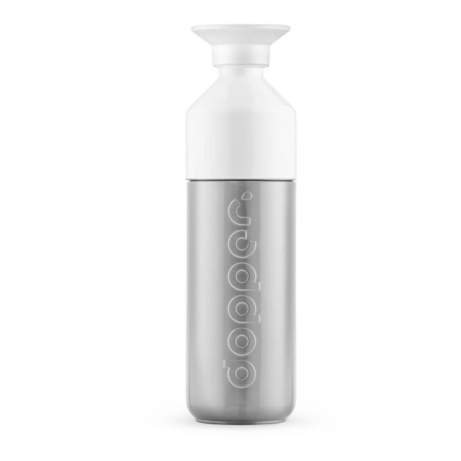 Firmengeschenk Thermosflasche Dopper Insulated – silber/weiß – mit Gravur 580 ml vakuumisoliert nachhaltig für den Außendienst