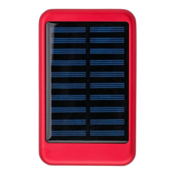 Firmengeschenk Aluminium Solar-Powerbank Tycho mit Gravur – Rot – kompakte mobile Stromversorgung für Büro und Außendienst