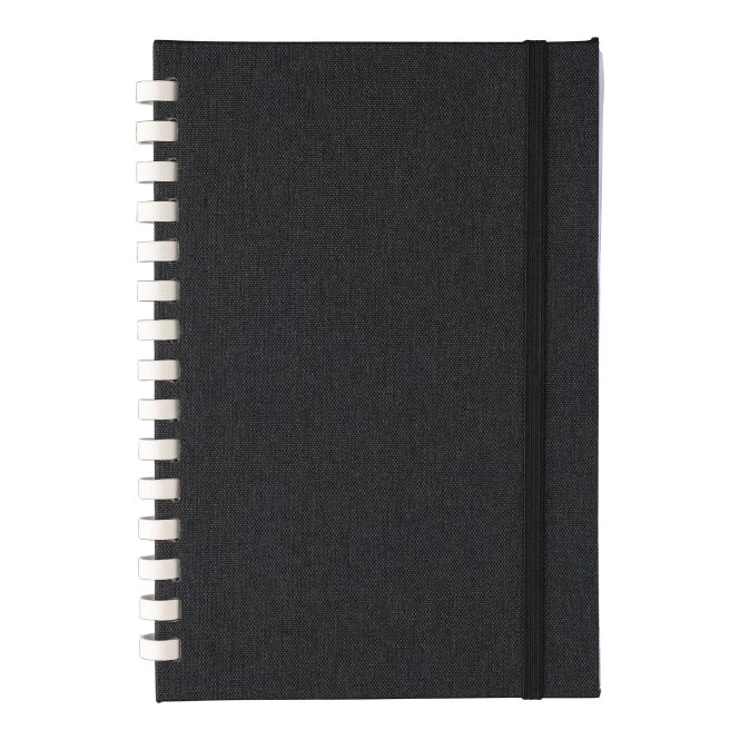 Mitarbeitergeschenk Notizbuch Ilias – schwarz – mit Logo bedruckt 80 Blatt 70g/m² rPET-Hardcover A5 nachhaltiges Journal für CSR