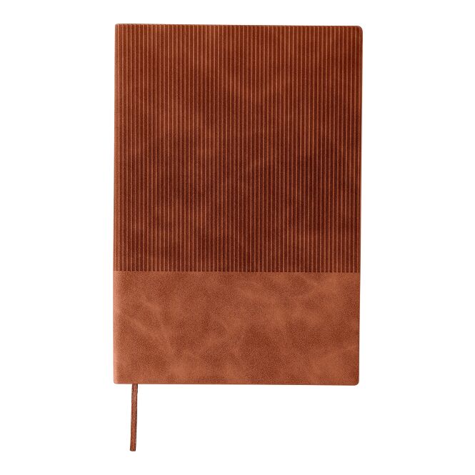 Mitarbeitergeschenk Notizbuch Elian – braun – mit individuellem Werbedruck 100 linierte Seiten 80g/m² Papier nachhaltiges Journal