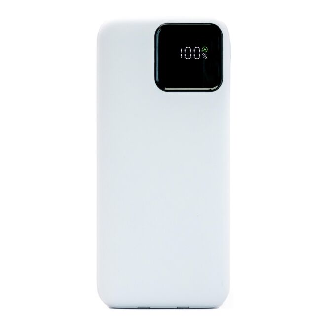 Mitarbeitergeschenk Powerbank Powercharge 10000 Eco mit Logodruck – Weiß – nachhaltige mobile Ladestation für Unternehmen