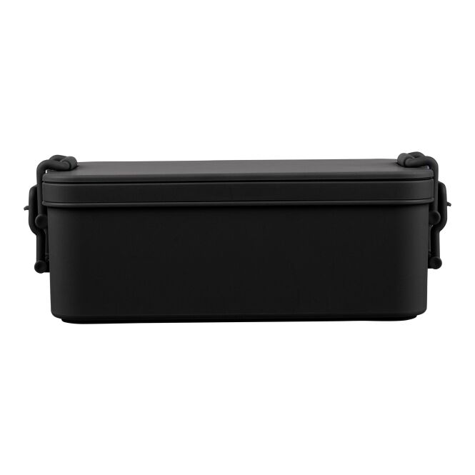Werbeartikel Lunchbox Siena mit Logodruck – stapelbar – Schwarz – Brotdose für Firmen und Büro