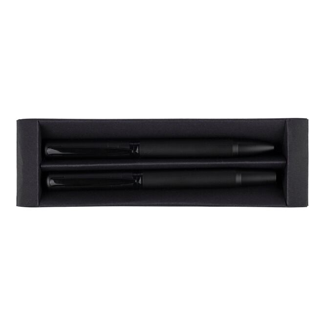 Firmengeschenk Stiftset Adel mit Gravur – Metall und Ökomessing – Schwarz – exklusives Schreibgeräte-Set für Business und Büro