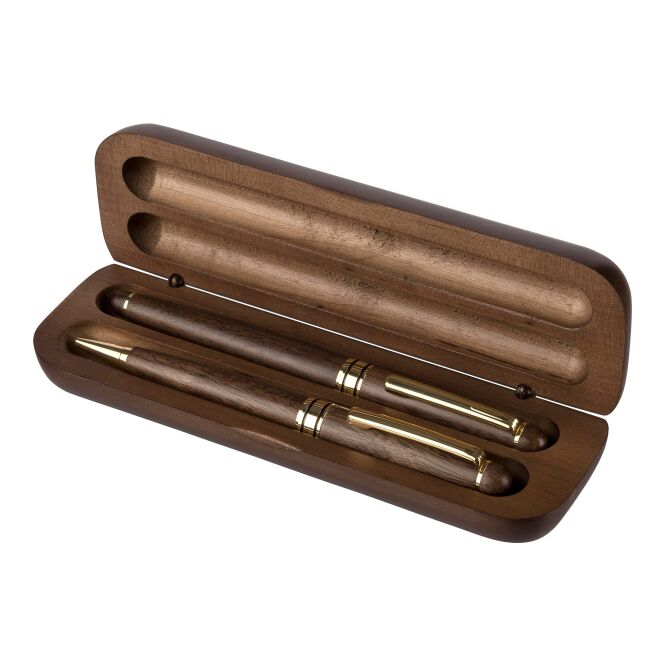 Premium-Werbegeschenk Drehkugelschreiber Noa aus Walnussholz mit Gravur – Braun – elegantes Schreibgerät für Firmen und Geschäftspartner