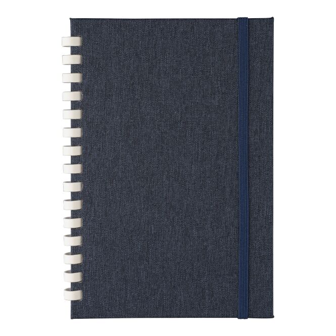 Firmengeschenk Notizbuch Ilias – blau – mit Logo bedruckt, 80 Blatt, FSC-zertifiziert, 100% rPET, nachhaltiges Journal für CSR
