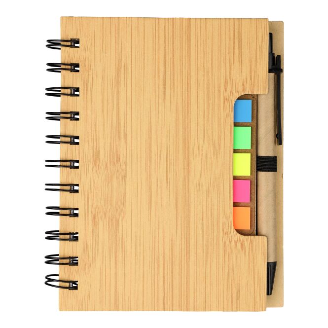 Werbeartikel Ringbuch mit Kugelschreiber Niall mit Logodruck – Braun – FSC-zertifiziertes Büro-Schreibset für Unternehmen