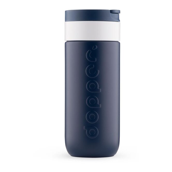 Werbeartikel Kaffee to go Becher Dopper – blau – mit Logo bedruckt 400 ml nachhaltig für das Büro