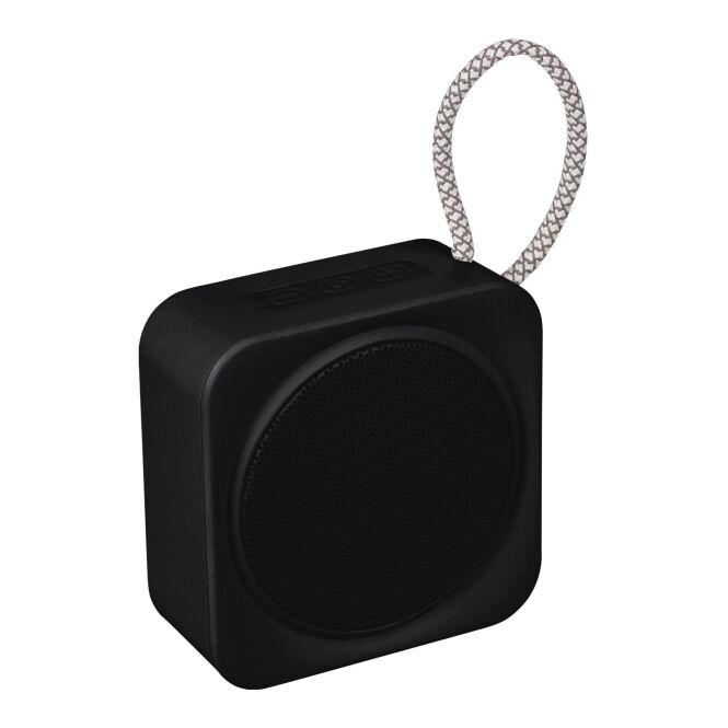Firmengeschenk Bluetooth Lautsprecher Orblo – schwarz – mit Logo bedruckt nachhaltig 5W 500mAh für das Mitarbeiter-Onboarding