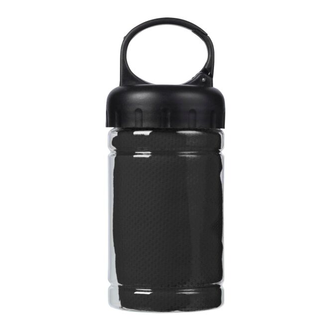 Firmengeschenk Kühlhandtuch Tempa – schwarz – mit Logo bedruckt 90x30 cm aus Polyester für Outdoor-Events