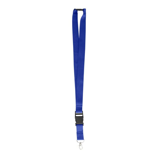 Messeartikel Schlüsselband Slam – kobaltblau – mit Logo bedruckt mit Karabiner und Sicherheitsverschluss als Lanyard für Events