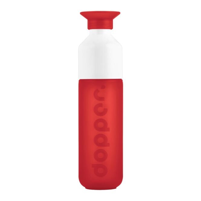 Firmengeschenk Trinkflasche Dopper Original – rot – mit Logodruck, 450ml, Cradle-to-Cradle, windenergie-produziert, nachhaltige Mehrwegflasche