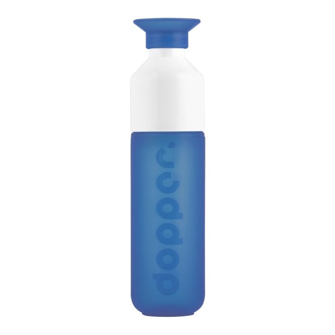 Firmengeschenk Trinkflasche Dopper Original – blau – mit Werbedruck 450ml, Cradle to Cradle zertifiziert, nachhaltige Mehrwegflasche