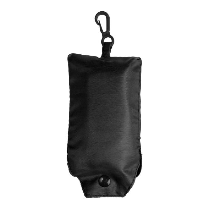 Werbeartikel Einkaufstasche Streets mit Logodruck – Schwarz – faltbare Polyestertasche als praktisches Give-away für Kunden