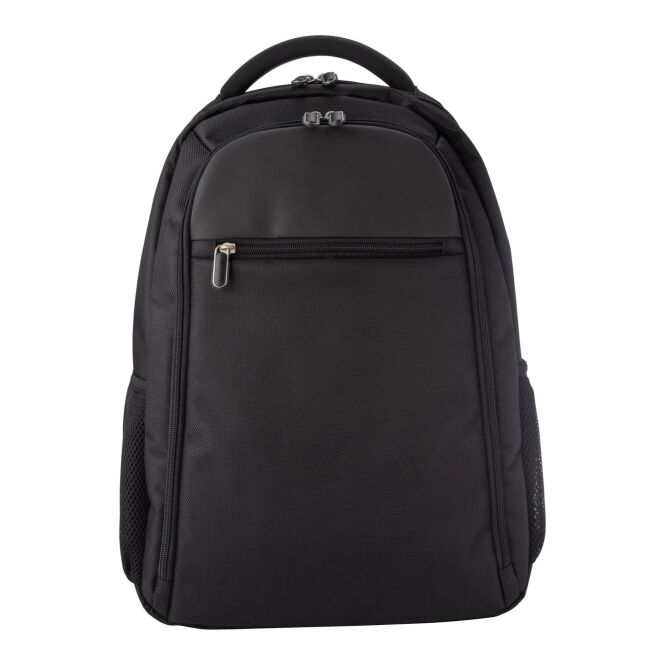 Werbeartikel Laptop Rucksack Mondrian mit Logodruck – Schwarz – robuster 1680D Polyester Rucksack für Laptops bis 15 Zoll im Büro