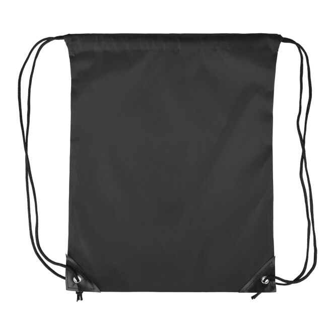 Werbeartikel Kordelzug Rucksack Isolde mit Logodruck – Schwarz – robuster Turnbeutel für Messen und Sportevents
