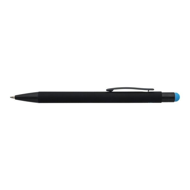 Werbeartikel Aluminium-Touchpen Formentera – hellblau – lasergraviert mit Touchpad-Spitze für Smartphones, blau schreibend für Büroalltag