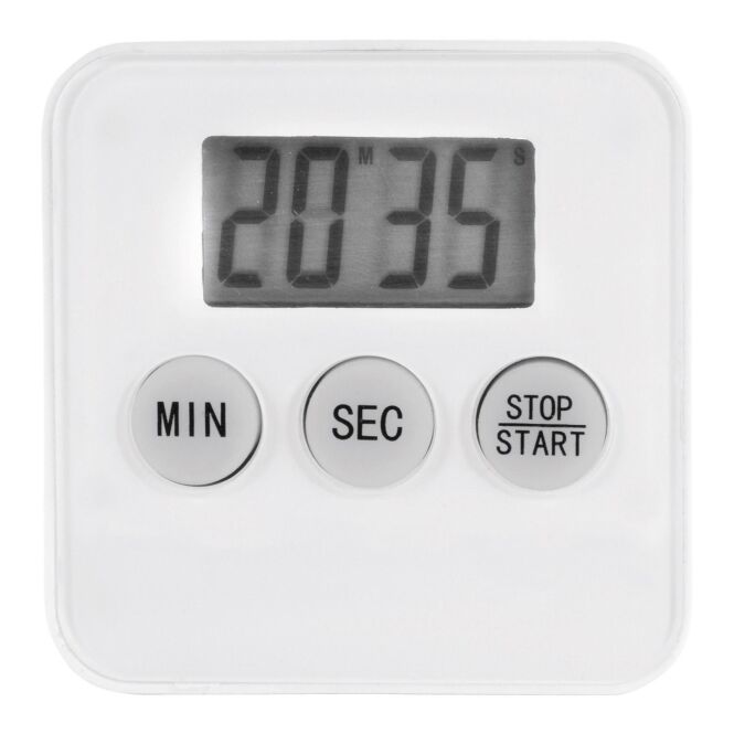 Werbeartikel Küchenuhr Kitchen mit Logodruck – Weiß – digitaler Zeitmesser für Büro und Kantine