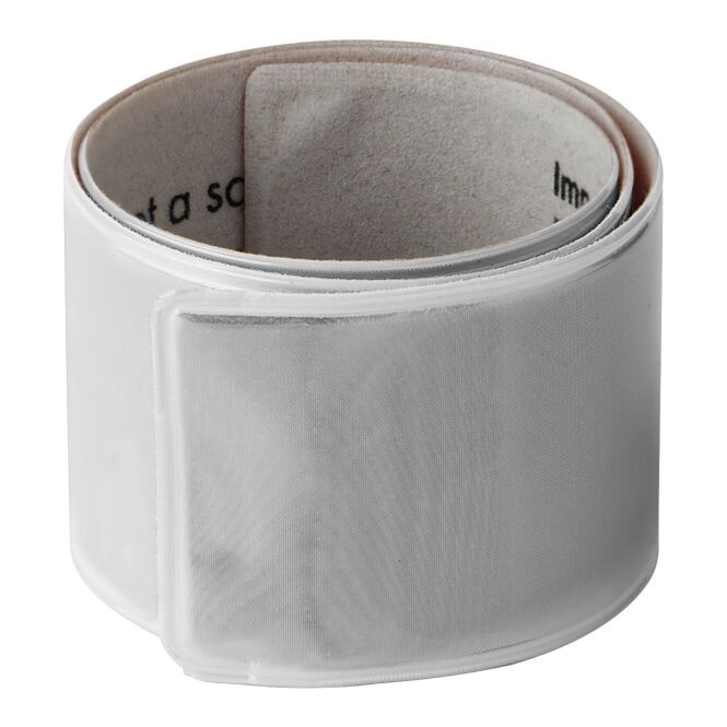 Messeartikel Schnapparmband Promo – silber – mit Logo bedruckbar strapazierfähig für Events reflektierendes Schnappband
