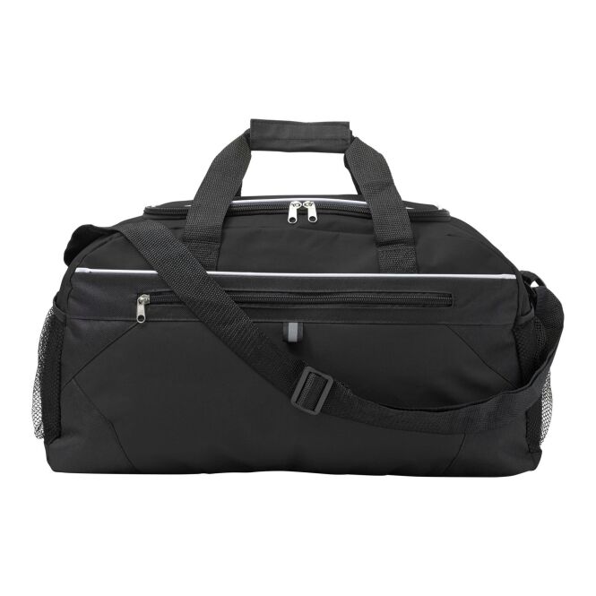 Werbeartikel Sporttasche Daphne mit Logodruck – Schwarz – geräumige Reisetasche aus Polyester für Unternehmen und Sportevents