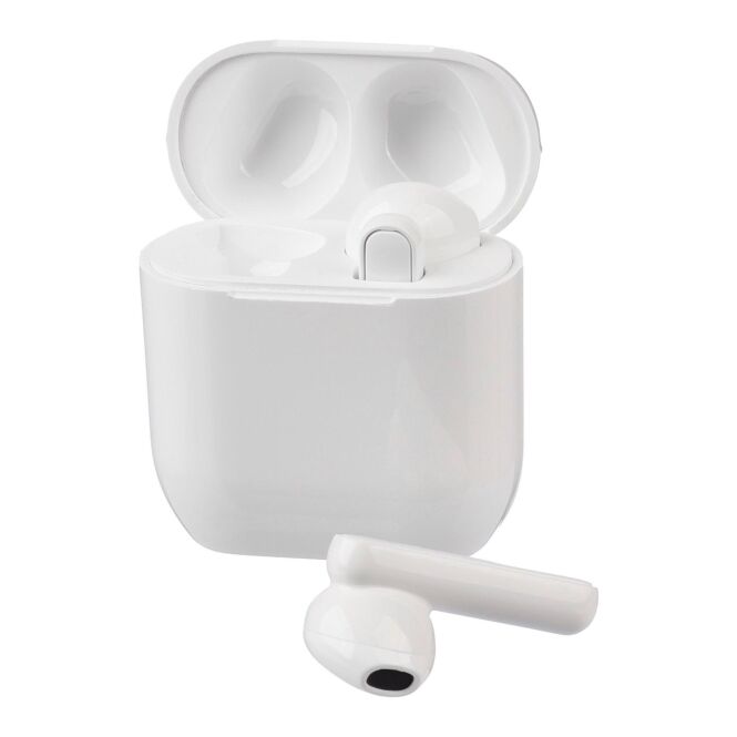 Mitarbeitergeschenk Drahtlose Kopfhörer Waylon – weiß – mit Logo bedruckt, nachhaltig, Bluetooth 5.1, USB-C, für das Mitarbeiter-Onboarding