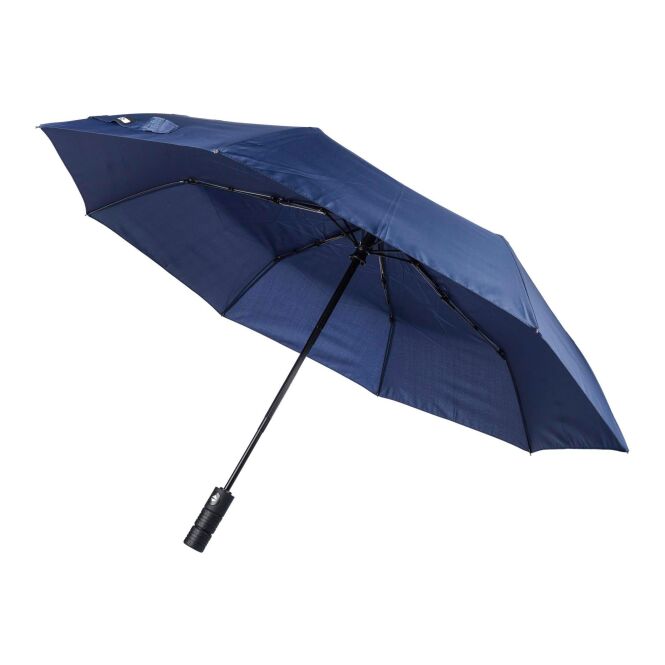 Werbeartikel Regenschirm Kameron mit Logodruck – Blau – faltbarer Automatikschirm für Firmen