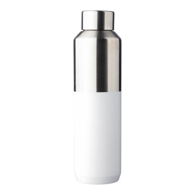 Werbeartikel Trinkflasche Esen mit Logodruck 600 ml doppelwandig – Weiß – isolierte Edelstahlflasche für Firmen und Messen