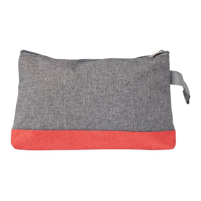 Werbeartikel Kosmetiktasche Stockholm aus Polycanvas mit Logodruck – Rot – praktische Kulturtasche für Business-Reisen und Firmen-Events