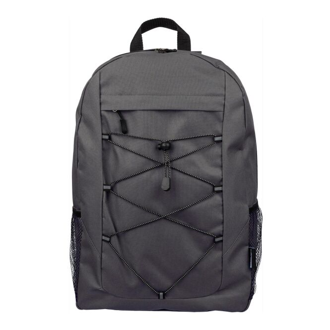 Werbeartikel Abenteuerrucksack Jari mit Logodruck – Grau – nachhaltiger rPET-Tagesrucksack für Firmenevents