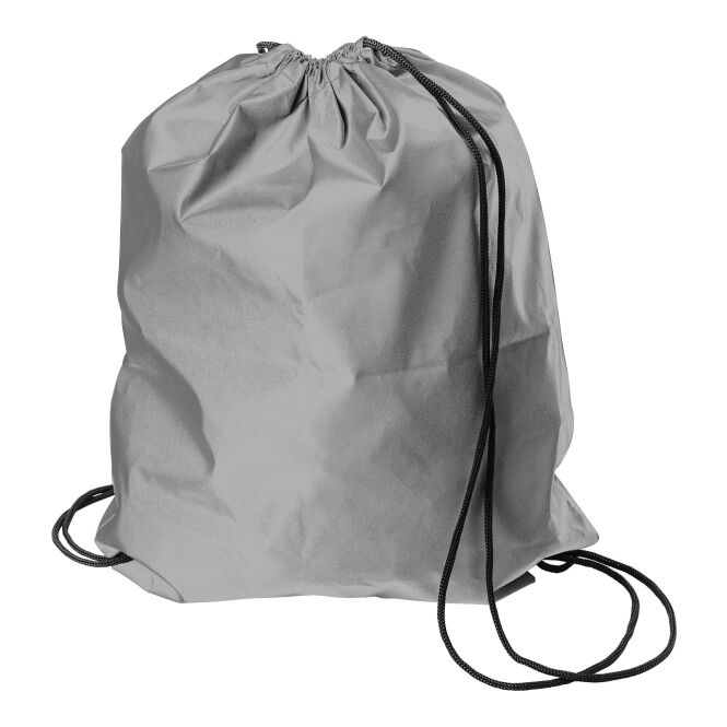 Werbeartikel Turnbeutel mit Logodruck – stark reflektierend – Grau – praktischer Sportrucksack für Firmen und Events