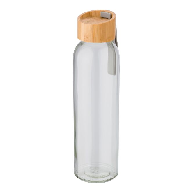 Werbeartikel Trinkflasche aus Glas 500 ml mit Logodruck – Braun – nachhaltiges Trinkgefäß für das Büro